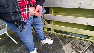 Really tiny dick peeing outside