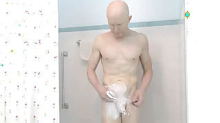 Horny Blissful Nudist Shaves in Shower